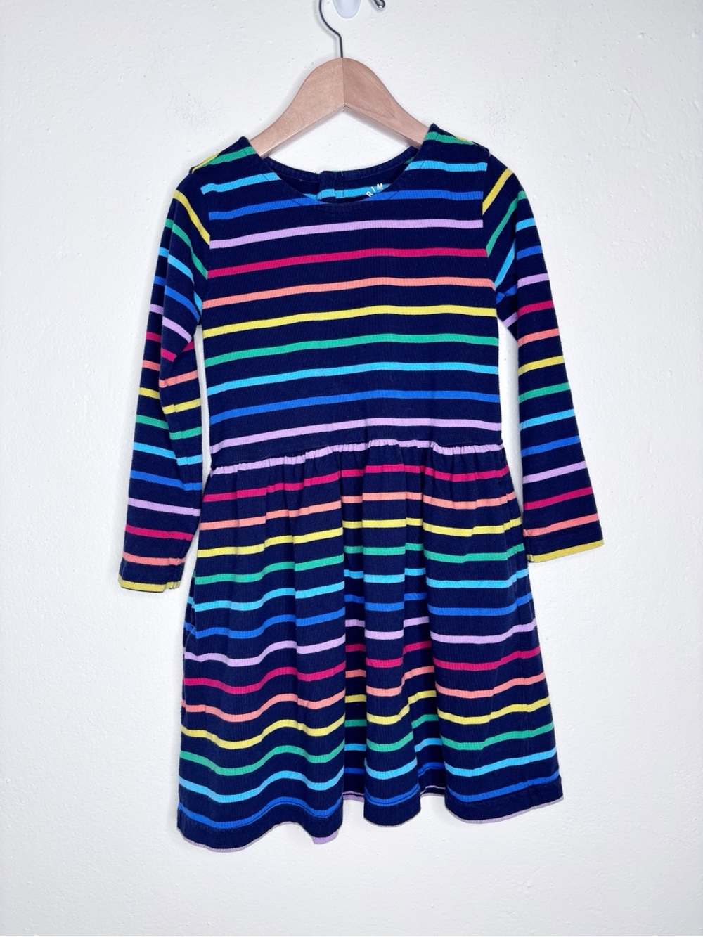 Primary Rainbow Striped Long Sleeve Dress Size 4/5yrs EUC